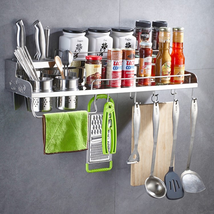 免打孔304不銹鋼廚房置物架壁掛式墻上多功能省空間刀架調料收納