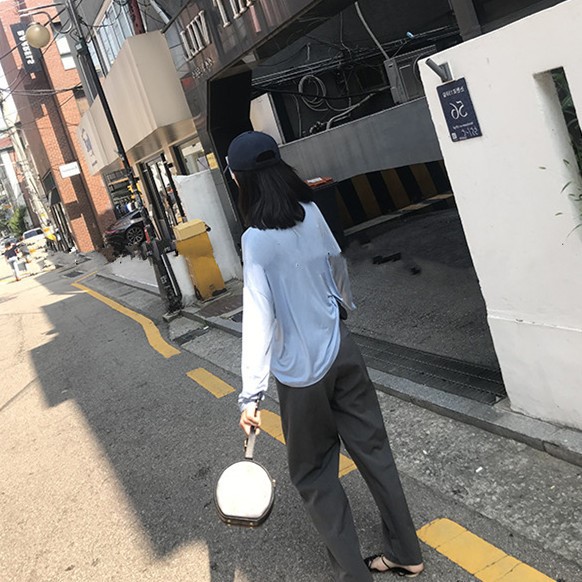 2019春夏新款薄软反穿设计防晒衫纸片人春季女打底衫上衣T恤三色