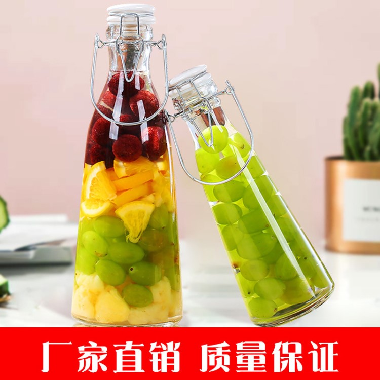 500ml100ml玻璃瓶創(chuàng)意密封卡扣酵素瓶 手提牛奶瓶果汁飲料瓶