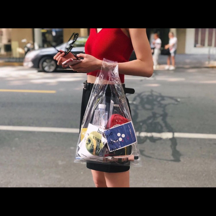 PVC禮品包裝透明塑料袋子手提袋定制背心服裝網紅口袋購物袋