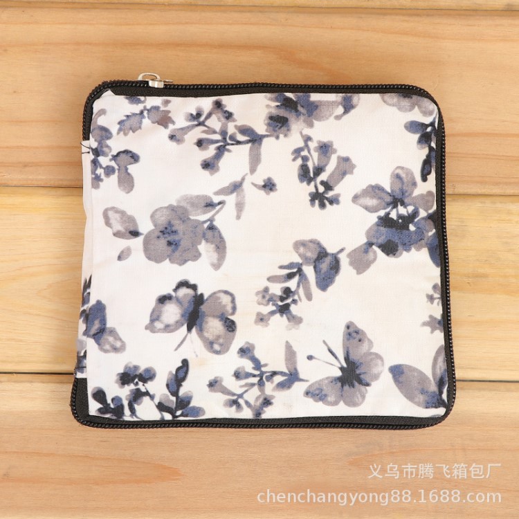 工廠批發(fā)彩色印花折疊拉鏈滌綸布袋 日系小清新手提帆布袋 定做