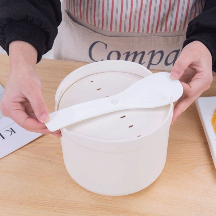 現貨批發出口塑料飯煲家用DIY微波爐湯煲內膽帶提手飯勺