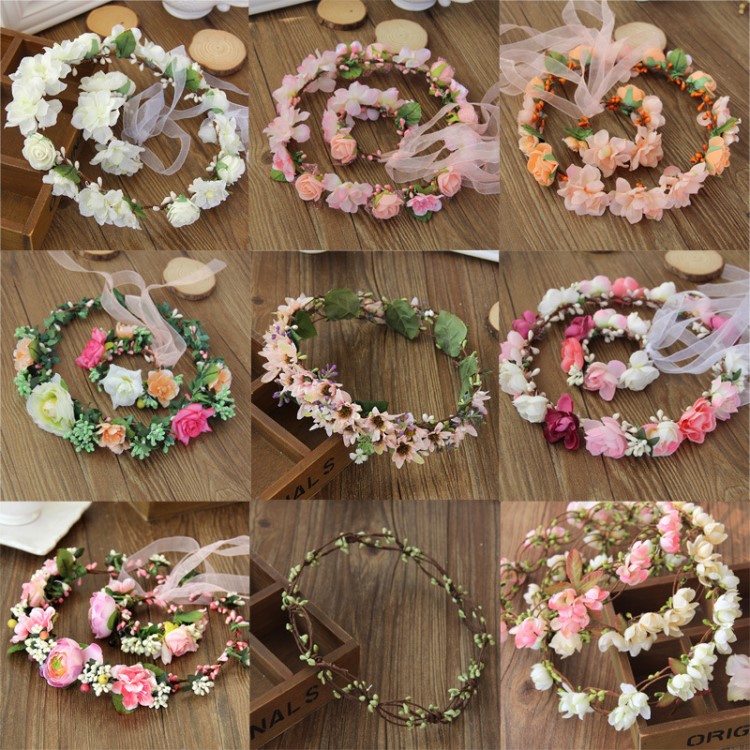 韓式手工花環發環新娘伴娘婚紗寫真頭飾頭環手環海邊拍照攝影