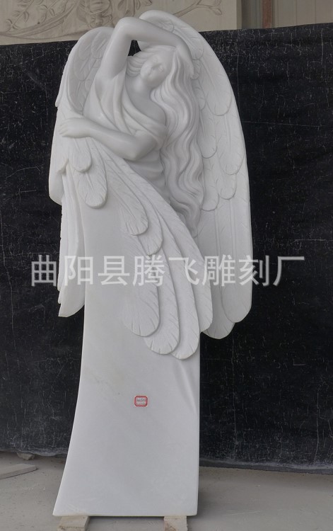 廠家定制石 天使 漢白玉雕刻品 長發(fā)造型美輪美奐墓地墓園擺放