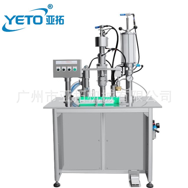 亞拓機(jī)械 半自動(dòng)三合一氣霧灌裝一體機(jī) 防曬噴霧灌裝封口一體機(jī)