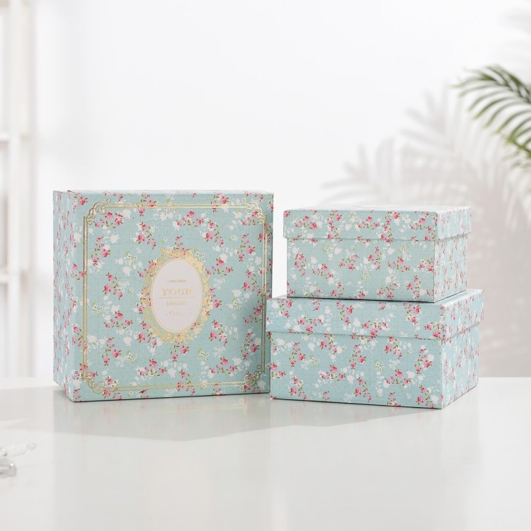 新年碎花礼品盒正方形三件套创意礼物包装盒子精美韩版生日礼盒