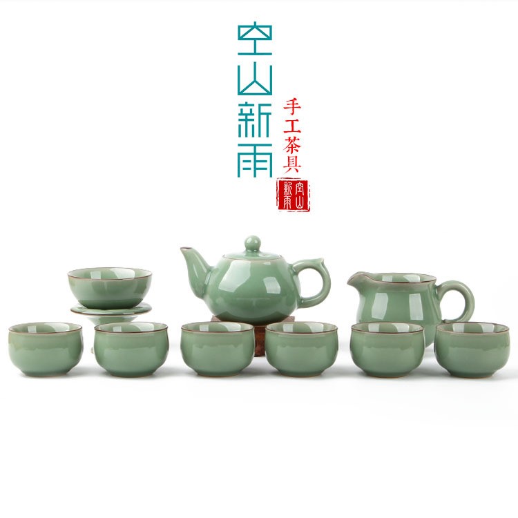 龍泉青瓷茶具 手工拉坯陶瓷茶具套裝整套 10頭陶瓷茶具精品禮盒裝