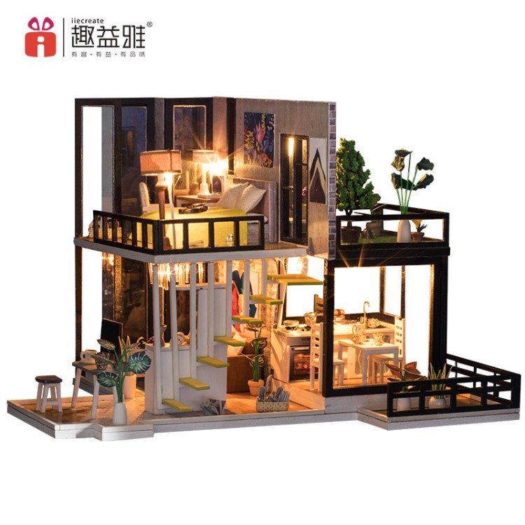 趣益雅Diy小屋拼装建筑模型儿童益智手工拼图玩具浪漫生日礼物