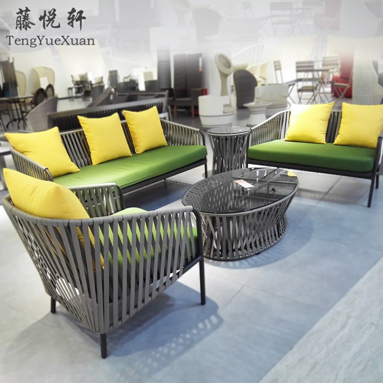 產(chǎn)地貨源酒店工程酒店編繩沙發(fā) 戶外家具 鋁合金滌綸繩編椅子