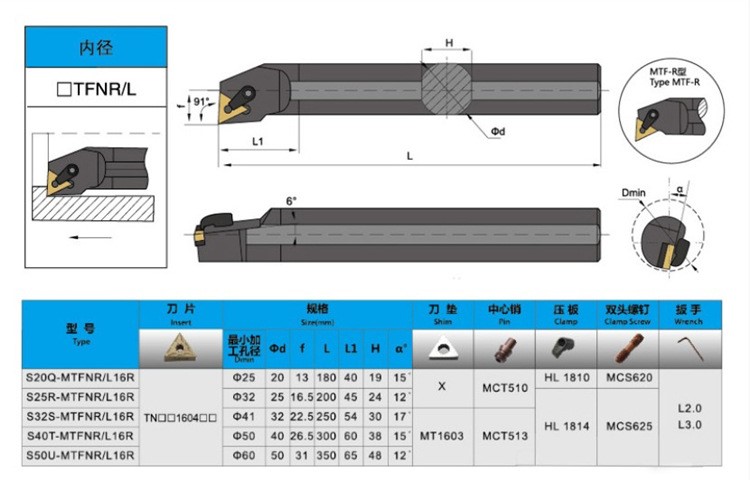 數(shù)控刀桿內(nèi)孔車刀/內(nèi)孔鏜孔刀S16Q/S20R/S25S-MTFNR16內(nèi)孔刀