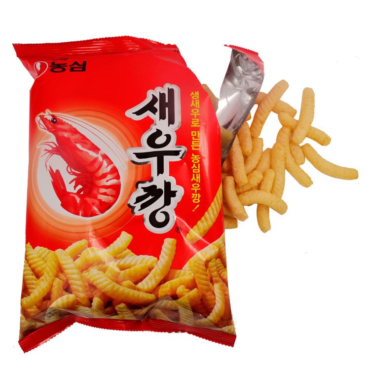 批發(fā)原裝韓國膨化零食品農(nóng)心鮮蝦條脆香兒童小吃休閑禮包90g