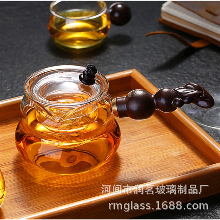 高硼硅手工錘目紋玻璃煮茶壺側把泡茶壺花茶壺耐高溫茶具