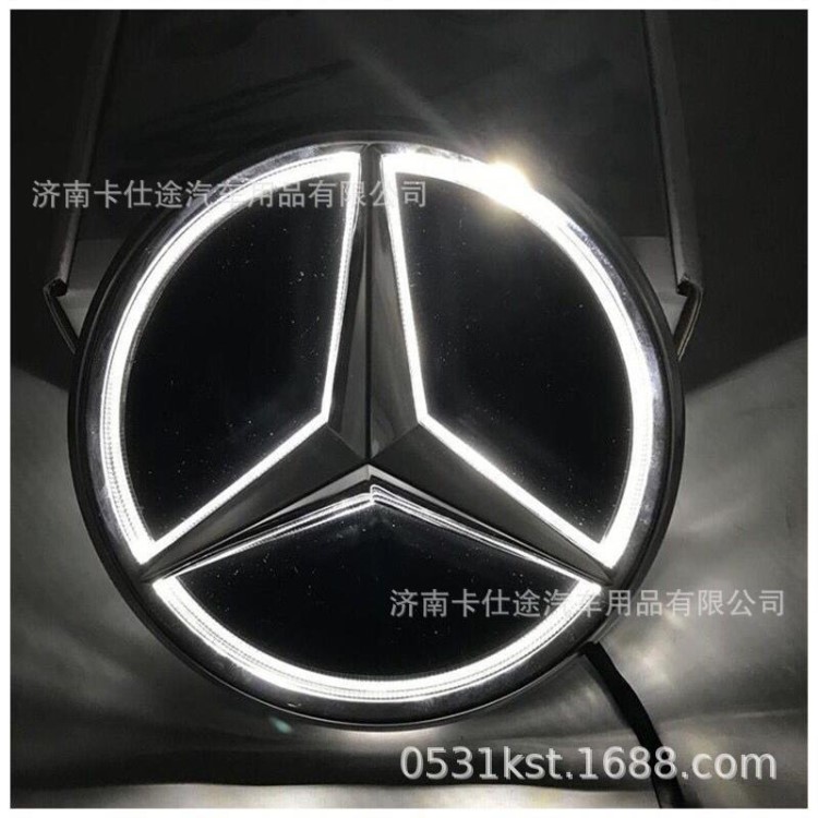 适用于奔驰大标实心新C级镜面大标C200L E300L GLC260车标带灯