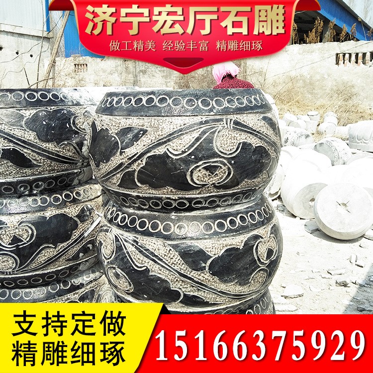 批發仿古做舊青石柱墩圓形實心抱鼓石 門口寺廟柱子柱腳石