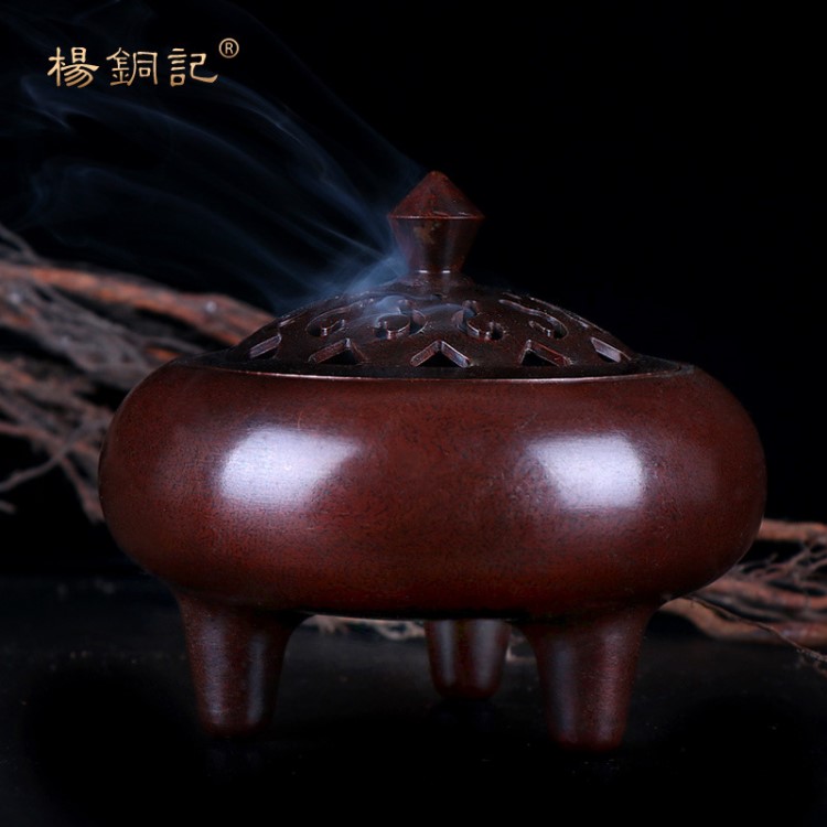 楊銅記 古色古香銅器高腳香爐室內(nèi)藝術(shù)擺件