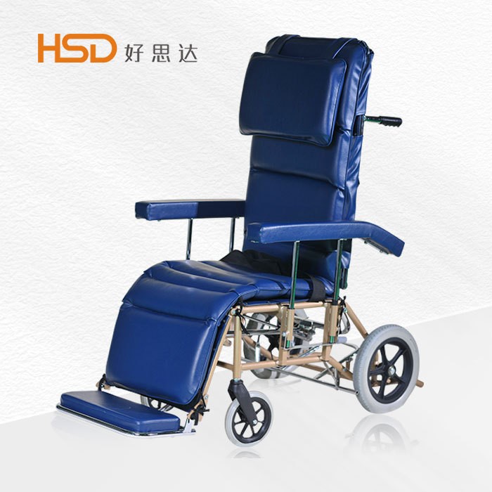 手動(dòng)可調(diào)護(hù)理型老年代步車鋁合金高靠背輪椅護(hù)理輪椅床