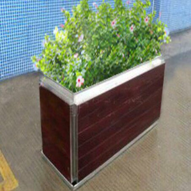 黑龍江不銹鋼包邊正方形圓形組合花箱 可移動可定制鋼木花盆