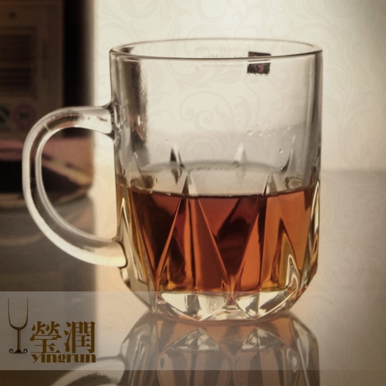 臻瑩 有柄玻璃杯牛奶杯茶杯水杯啤酒杯果汁杯飲料杯鉆石底200毫升