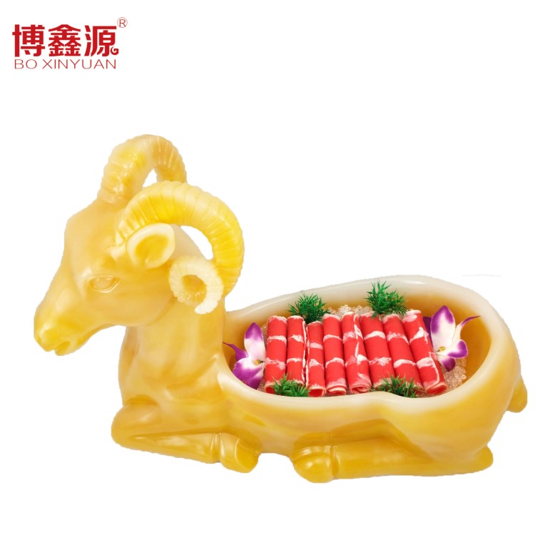 廠家直銷創(chuàng)意山羊刺身拼盤火鍋店牛肉羊肉特色餐具樹脂中式干冰盤