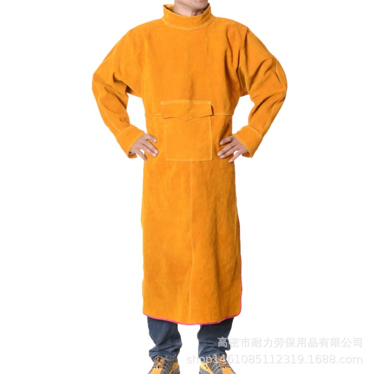 廠家直銷電焊工高領(lǐng)長袖圍裙 牛皮防護(hù)服工作服 耐磨防高溫勞保服