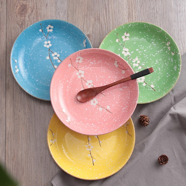 厂家直销创意款中式手绘陶瓷盘批发 酒店餐具雪花釉盘子logo定制