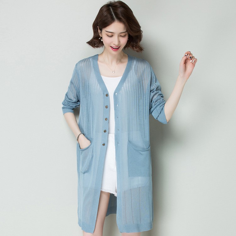 冰丝针织衫空调开衫女中长款色披肩薄款外套2019夏季新款防晒衣