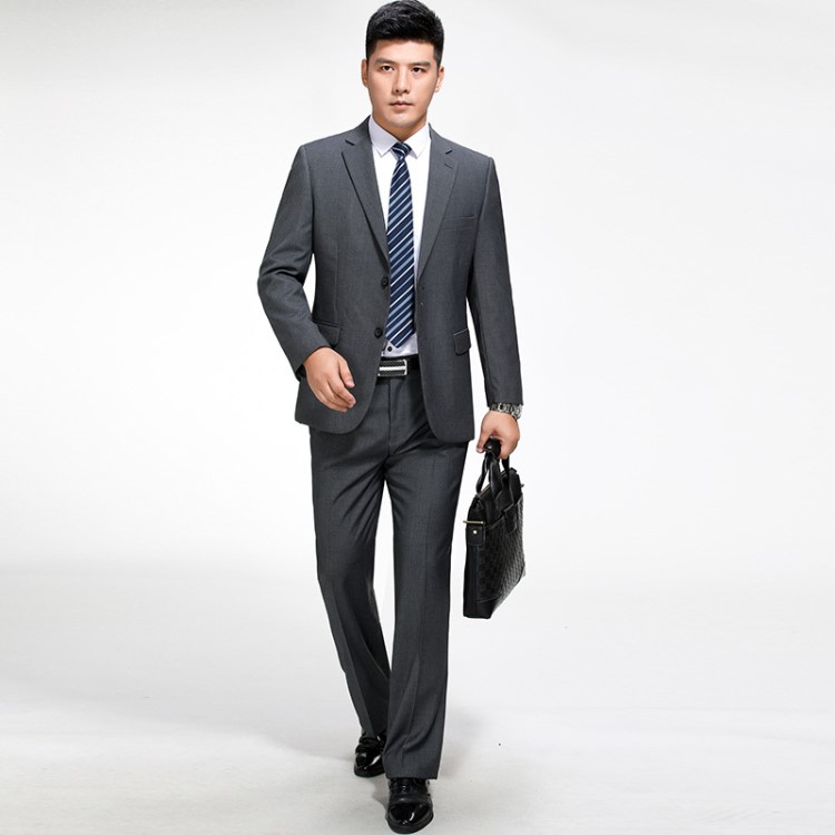 羊毛西服套装中年男士商务休闲职业装灰色西装套装正装工作装