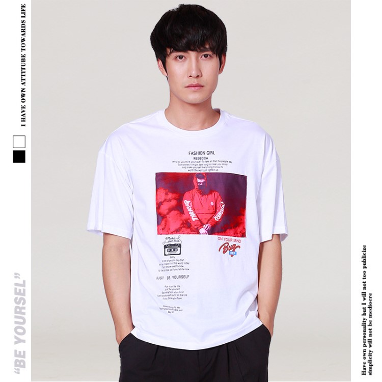 KBD男裝2019年夏季衣服新款歐美潮牌短袖T恤男FASHION GIRL文化衫