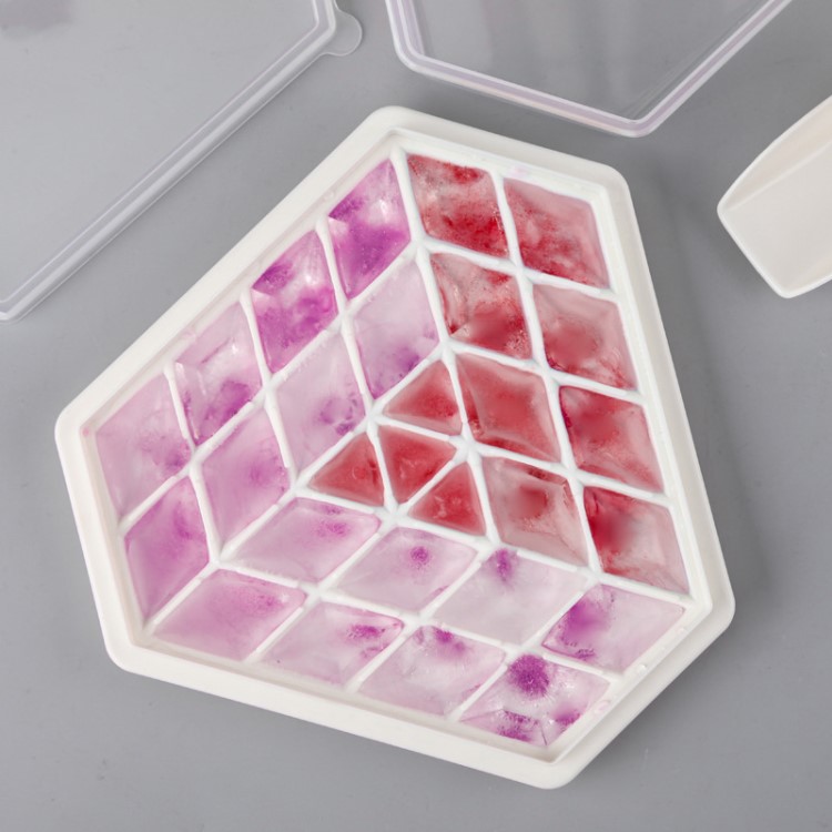 菱形塑料冰格冰盒28格四件套冰箱冷凍冰格盒自制雪糕冰棒模具冰格