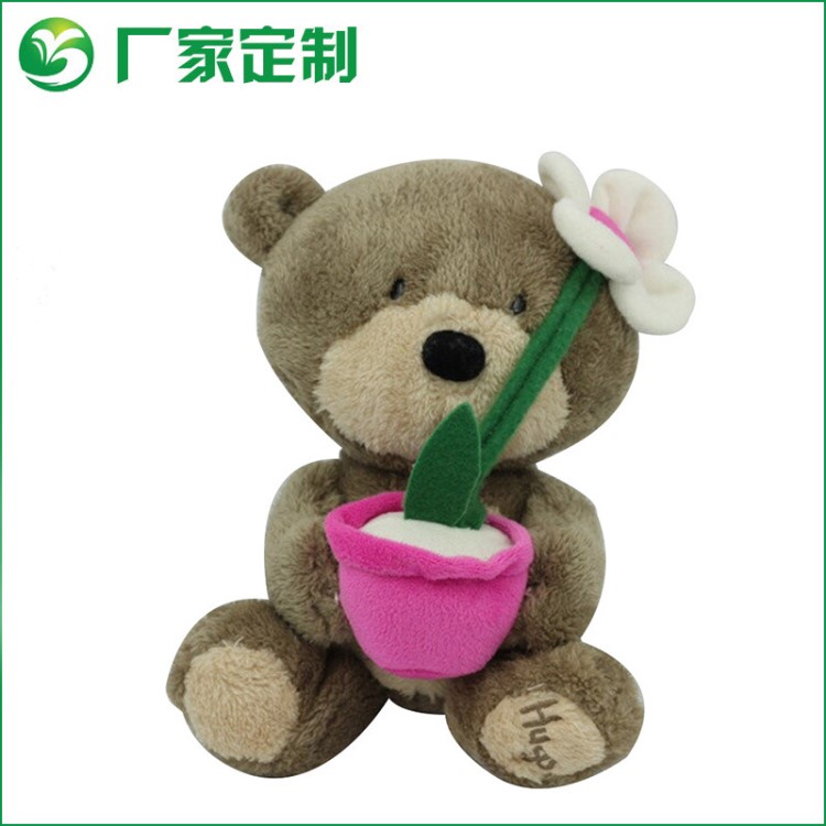 2018 創意卡通毛絨玩具 泰迪熊抱花盆  情人節禮物  廠家定制