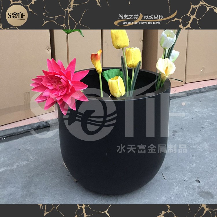 黑鈦不銹鋼花缸水仙花蓮花荷花種植池庭院擺件綠化裝飾花盆