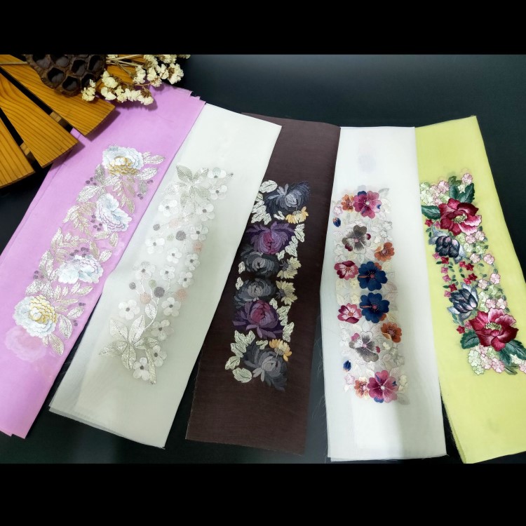 刺绣工艺品 真丝手绣袖口 汉服 领花辅料diy  苏绣 刺绣老绣片