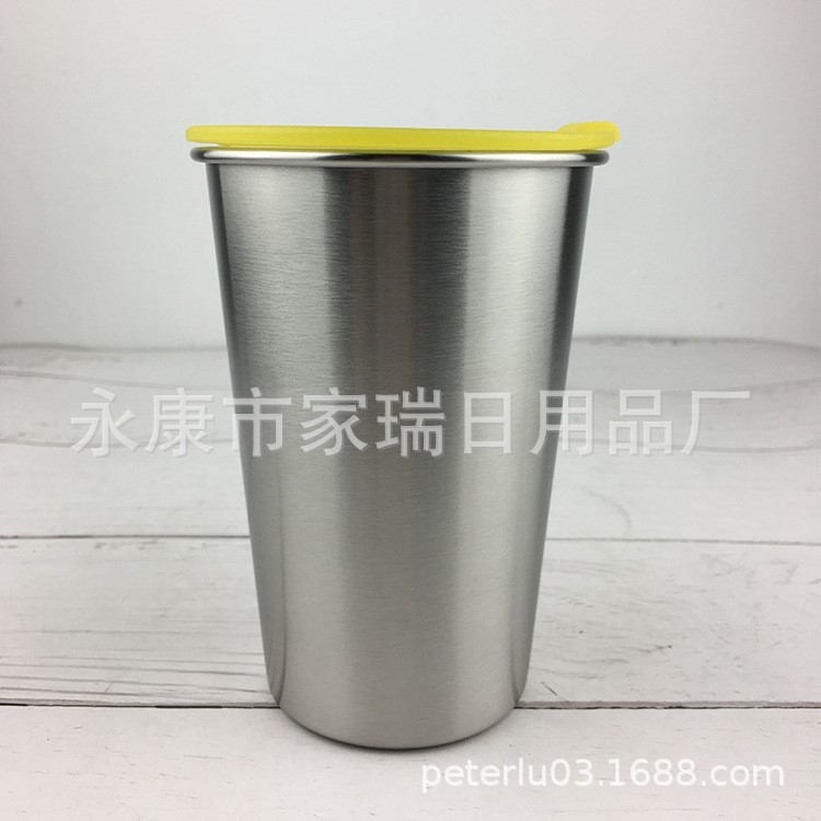 廠家供應單層不銹鋼口杯 FDA不銹鋼卷邊杯 含塑料蓋子 16OZ