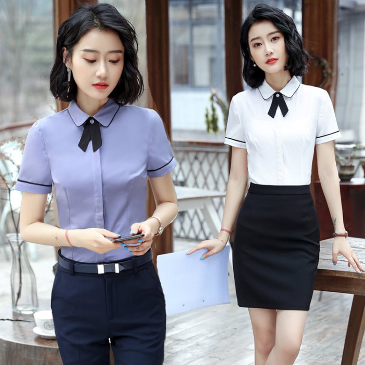 酒店前臺收銀員工作服職業襯衫夏裝女短袖套裝KTV服務員珠寶工裝