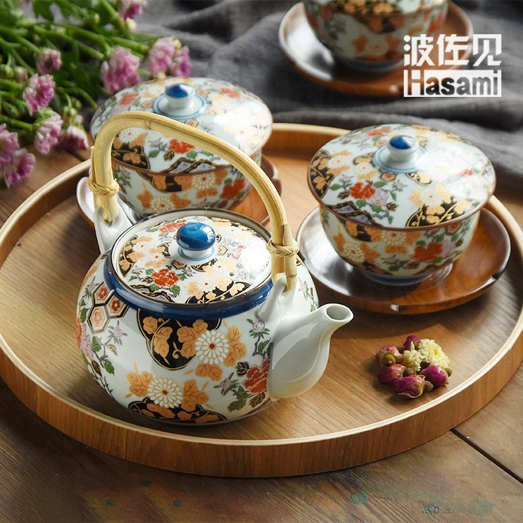 波佐見日本陶瓷茶具龜甲牡丹茶具套裝禮盒一壺五杯高端商務(wù)禮