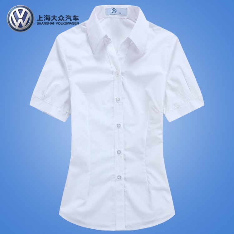 白色大眾汽車4S店銷售男女短袖工作服制服襯衫現(xiàn)貨供應(yīng)可定做LOGO