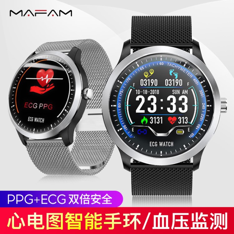N58智能手表心電圖運動手表ECG+PPG心電HRV報告心率血壓測試圓屏