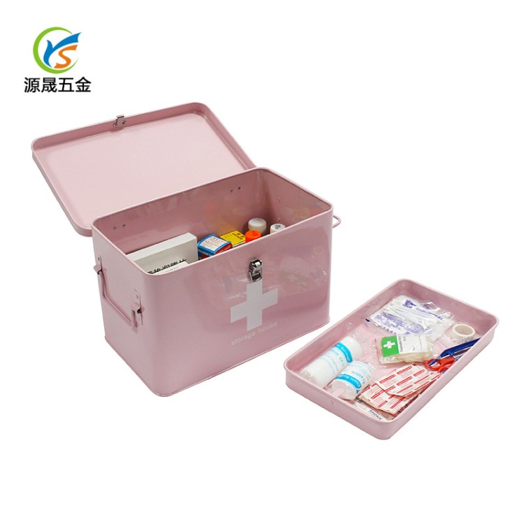 跨境家用箱家庭保健藥箱鍍鋅鐵制大號雙層藥品應(yīng)急藥箱定做