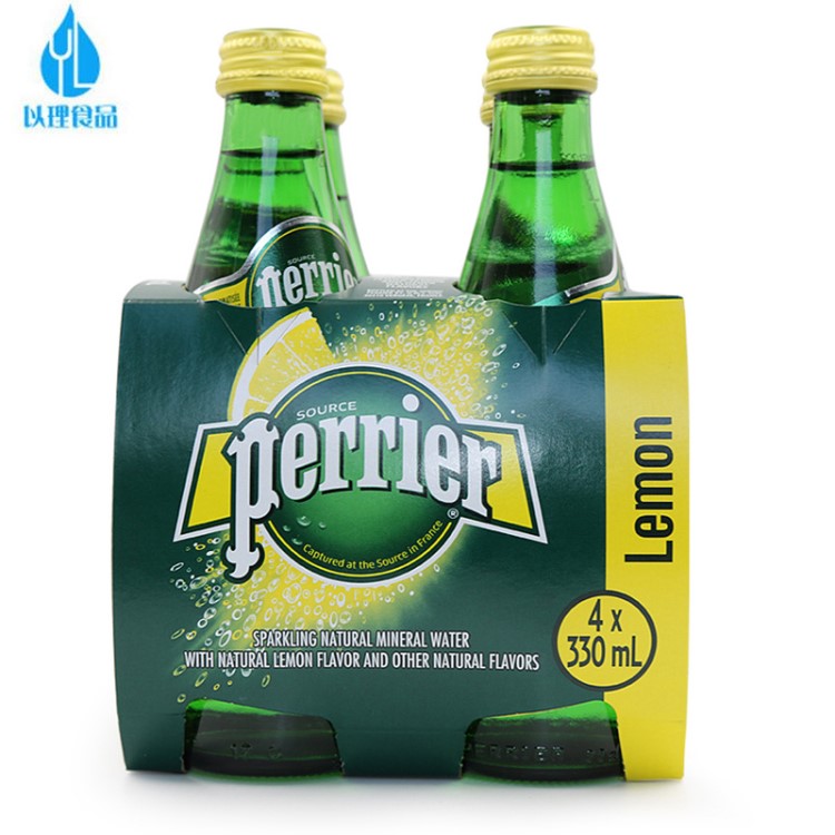 法國原裝汽水Perrier巴黎水含氣檸檬礦泉水檸檬330ml*24瓶