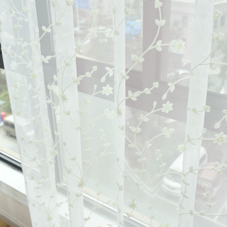 白色韓式田園棉麻風(fēng)格繡花窗紗成品 色臥室陽臺(tái)窗簾飄窗紗簾