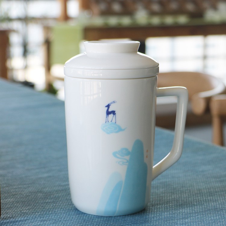 廠家直銷九色鹿海賦陶瓷馬克杯過濾茶杯個性大水杯辦公室泡茶杯子