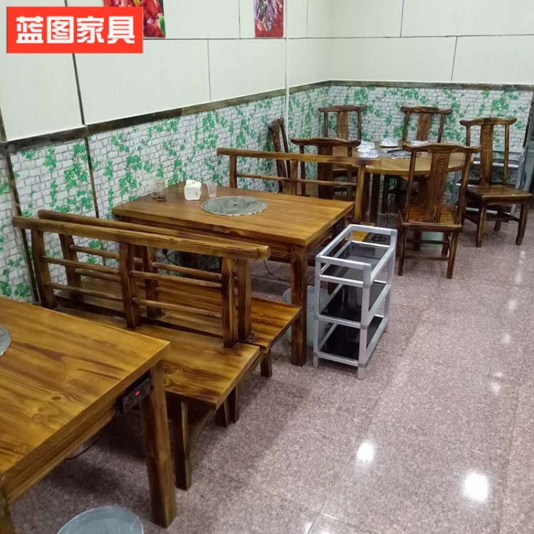 廠家直銷復(fù)古炭燒電磁爐煤氣灶 無煙烤魚店餐廳火鍋店實木桌椅組