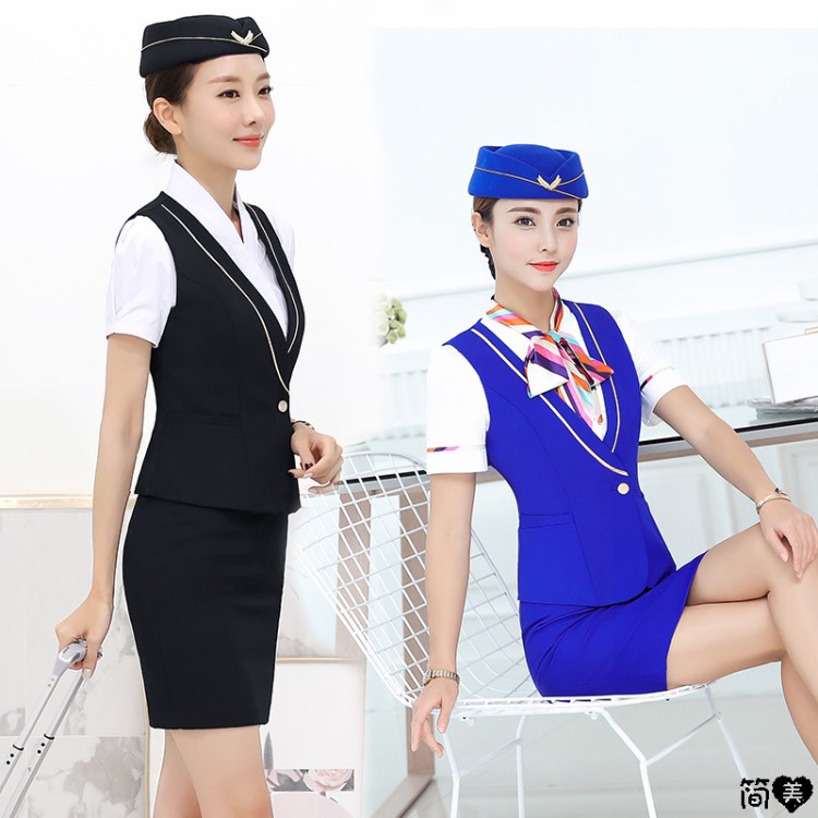 空姐制服職業(yè)套裝女夏空乘面試服三件套氣質(zhì)淑女前臺迎賓美容師服