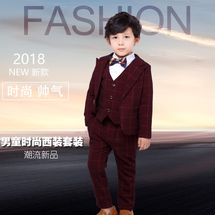 男童小西装2018新款韩版儿童礼服套装小男孩西服三件套钢琴演出服