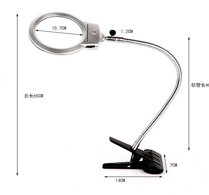 廠家直銷批發(fā)MG15120-B臺燈式帶LED燈放大鏡 臺式夾式金屬放大鏡