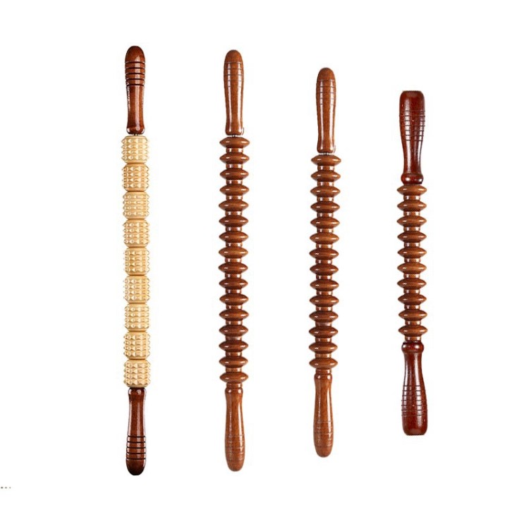 瑜伽按摩棒木質滾輪肌肉放松滾軸珈按摩棒棍器瑜伽棒經絡輪棒