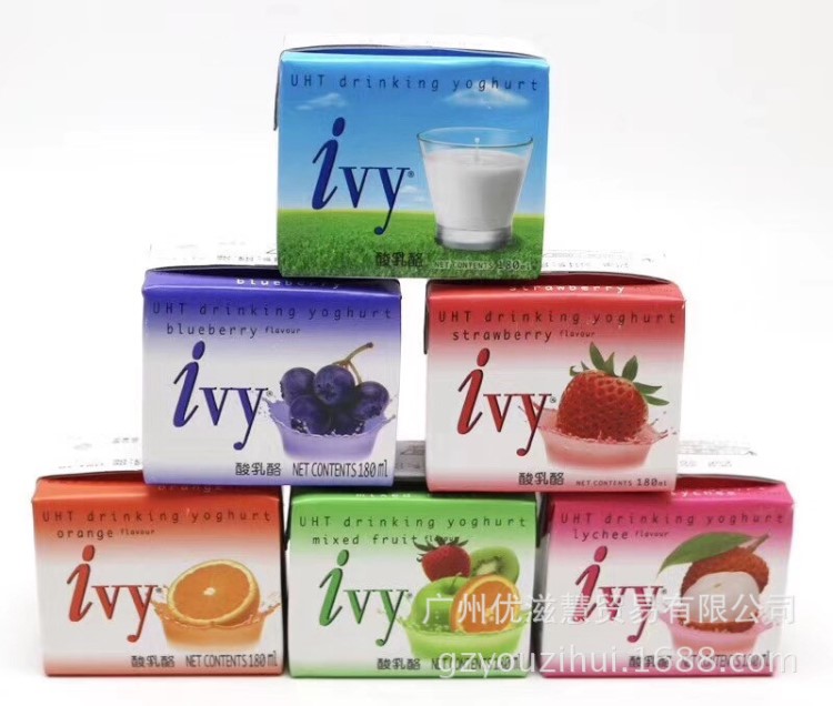 批發(fā)泰國(guó) IVY愛(ài)宜果汁酸乳飲料 原味/藍(lán)莓/什果味 180ml 48盒一箱