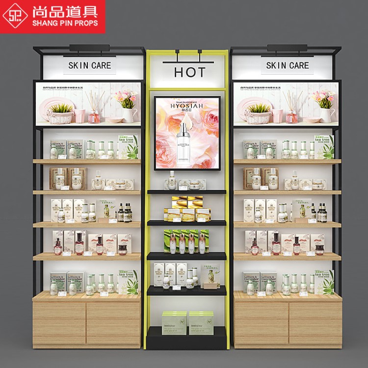 尚品道具展柜定制鐵木化妝品展示柜定做洗護(hù)貨架護(hù)膚柜臺(tái)整店輸出