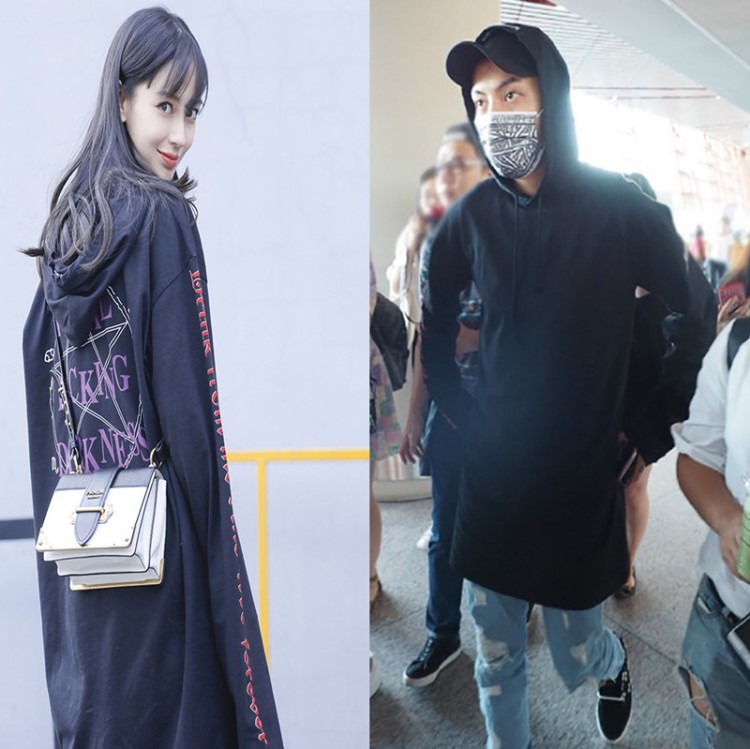 袁姍姍陳偉霆楊穎明星同款衛衣 連帽印花中長款男女春秋款外套潮