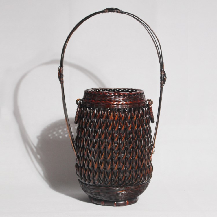 日式复古禅意竹编花篮仿古编织插花器竹编工艺品摆件手工茶道